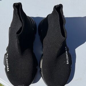 Balenciaga Black Knit Sock Sneakers with White Logo